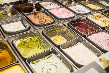 Showcase with colorful ice cream in the shopping centerの写真素材