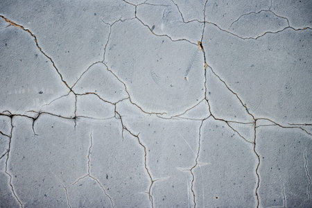 Concrete blue wall with cracks and dirty spotsの写真素材