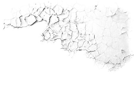 Old cement concrete wall with peeled paint shabby weathered grunge style texture pattern for making brush isolated on white backgroundの写真素材