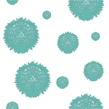 Fluffy blue dandelion flower seamless pattern isolated on background macro