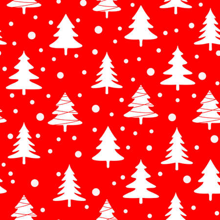 Christmas tree white simple drawing new year ornament seamless patternの写真素材