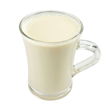 glass of milk with melted isolated on white backgroundの写真素材