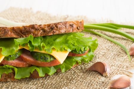 Sandwich with ham, cheese and fresh cucumber の写真素材