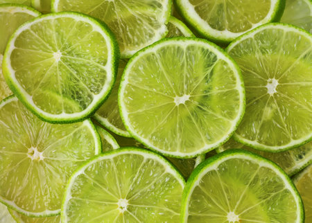 Green background with citrus-fruit of lime slices