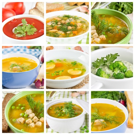 Set of different vegetable and meat soupsの写真素材
