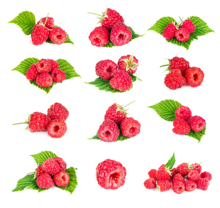 Set of raspberry isolated on white background