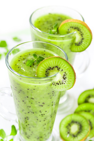 Smoothie with kiwi on white background, close-upの写真素材