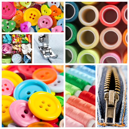 Collage of accessories and tools for sewingの写真素材