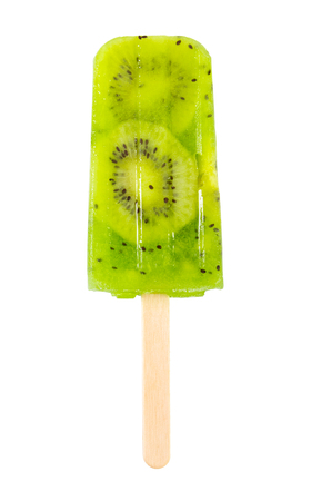 Delicious kiwi popsicle isolated on white backgroundの写真素材