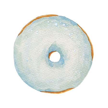 Watercolor blue donut isolated on white background. Top view. Hand drawn  illustration.の写真素材