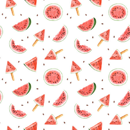 Seamless pattern with watercolor watermelon isolated on white background. Hand drawn watercolor...