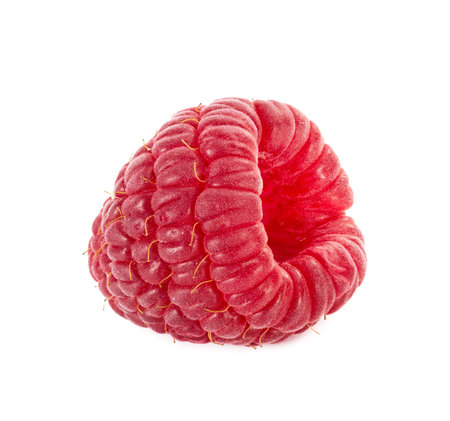 One ripe raspberry isolated on white background. High depth of field.