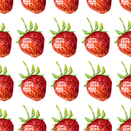 Seamless pattern with watercolor strawberry isolated on white background. Hand drawn watercolor illustration. Can be used for textile, wrapping paper, design scrap book paper, invitations and other.の写真素材