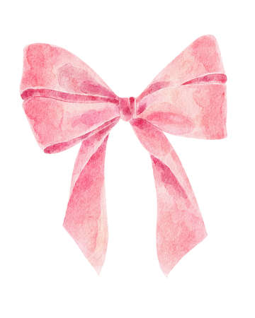 Watercolor pink bow isolated on white background. Hand painted watercolor illustration.の写真素材