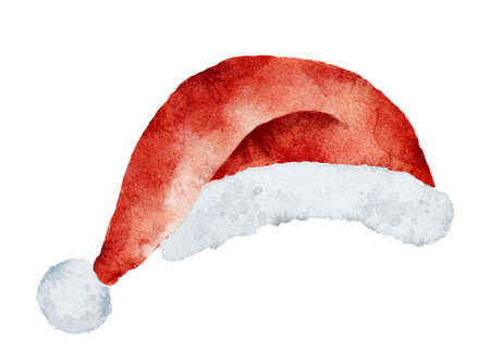 Watercolor Christmas Santa Claus red hat isolated on white background. hand painted watercolor illustration.の写真素材