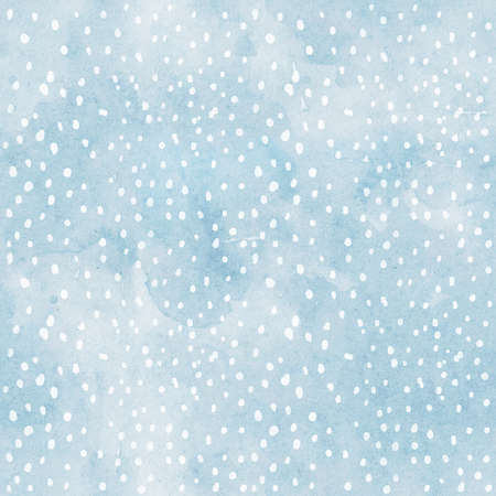 Watercolor Christmas seamless pattern with snow on blue watercolor background. Can be used for wrapping paper, textile, wallpaper, cards.の写真素材