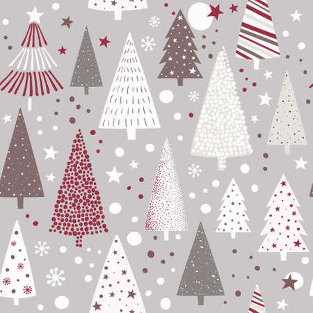 Christmas seamless pattern with christmas tree and snowflakes. Can be used for fabric, wrapping paper, scrapbooking, textile, poster, banner and other christmas design. flat style.のイラスト素材