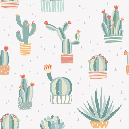Vector seamless pattern with cactuses and succulents. exotic summer background. Can be used for print, fabric, textile, wrapping paper etc.のイラスト素材