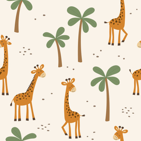 Seamless pattern with giraffe and palm. vector illustration. Can be used for nursery posters, patterns, wallpapers.のイラスト素材