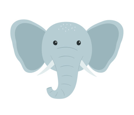 Cute elephant head in flat style. animal portrait. Vector illustration isolated on white background.のイラスト素材