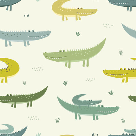 Seamless pattern with cute colorful crocodiles. vector illustration. Can be used for nursery posters, patterns, wallpapers.のイラスト素材