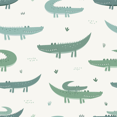 Seamless pattern with cute crocodiles. vector illustration. Can be used for nursery posters, patterns, wallpapers.のイラスト素材