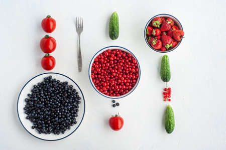 Summer vegetables and berries. Knolling style.の写真素材