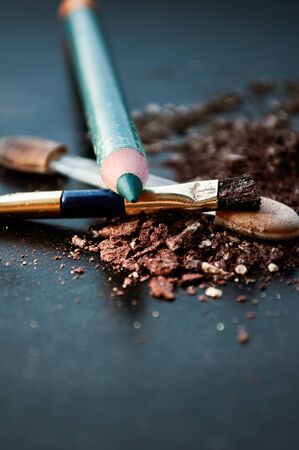 Eye shadow, pencil and brush for makeupの写真素材