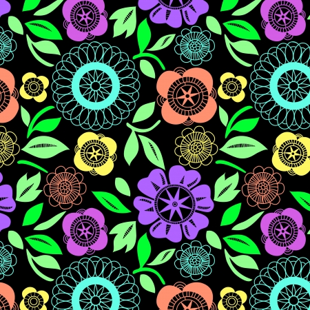 Colorful flowers crochet lace seamless patternのイラスト素材