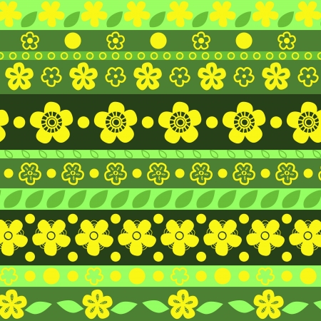 Floral striped seamless pattern in yellow and greenのイラスト素材