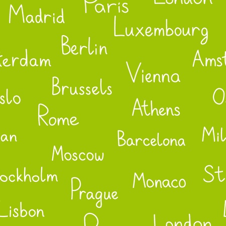 European cities typographic green seamless backgroundのイラスト素材