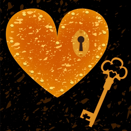 Heart-shaped lock and key grunge background, vectorのイラスト素材