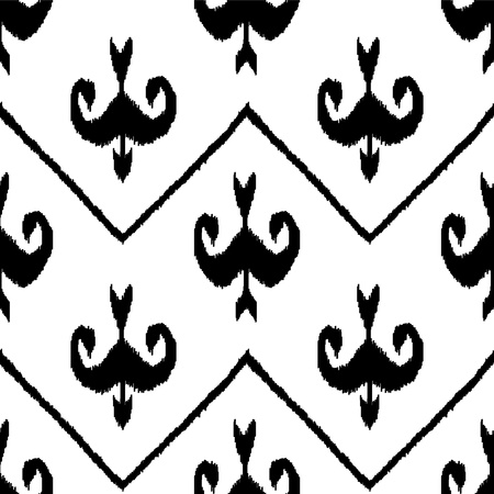 Middle east traditional ikat fabric seamless pattern in black and whiteのイラスト素材