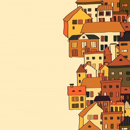 Vertical real estate town houses banner seamless pattern on yellow, vectorのイラスト素材