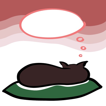 Sleeping brown cat with a speech bubble dreaming card, vectorのイラスト素材