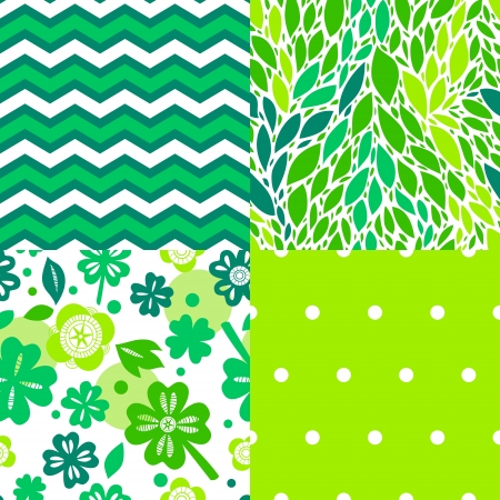 Fresh green leaves and plants seamless patterns collection, vectorのイラスト素材