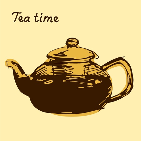 Sketched freehand brown teapot on beige backgroundのイラスト素材