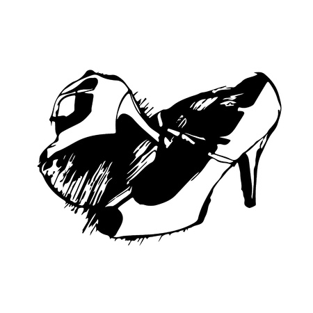 Womens fancy shoes hand drawn sketch on white background, vector illustrationのイラスト素材