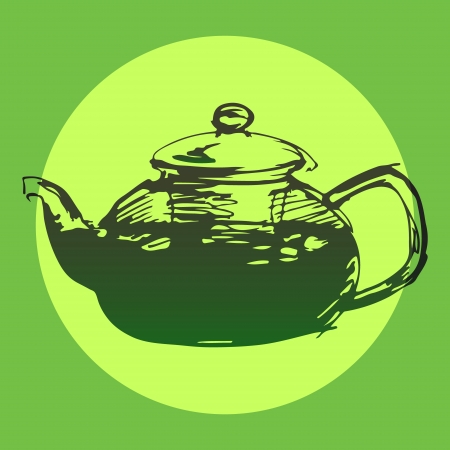 Sketched freehand green tea pot background, vectorのイラスト素材