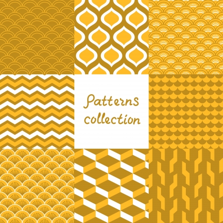 Abstract art deco geometric seamless patterns set in shades of goldのイラスト素材
