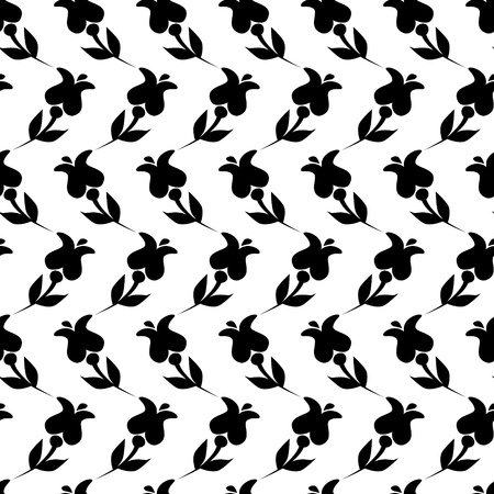 Black and white simple floral graphic seamless patternのイラスト素材