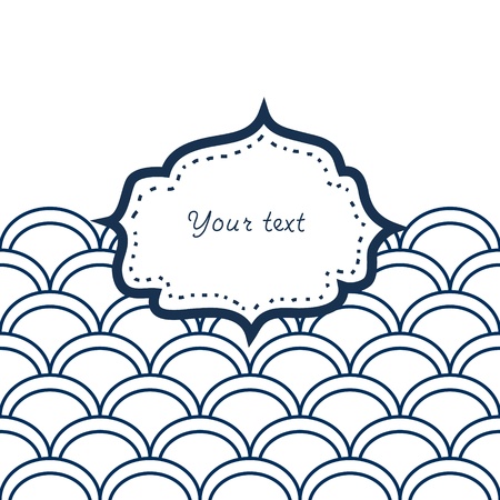Navy blue and white scallop patterned frame for your text card backgroundのイラスト素材