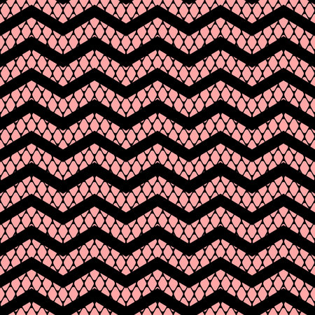Black chevron on pink lace mesh seamless pattern