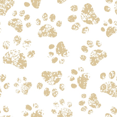 Cat or dog brown paw prints on white seamless patternのイラスト素材