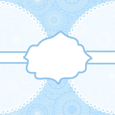 White frame for your text on blue filigree lacy background card, vectorのイラスト素材