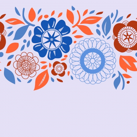 Flowers and leaves in orange and blue autumn seamless background, vectorのイラスト素材