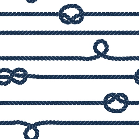 Navy rope and marine knots striped seamless pattern in blue and white, vectorのイラスト素材