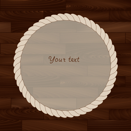 Round white navy rope frame on dark wooden background, vectorのイラスト素材