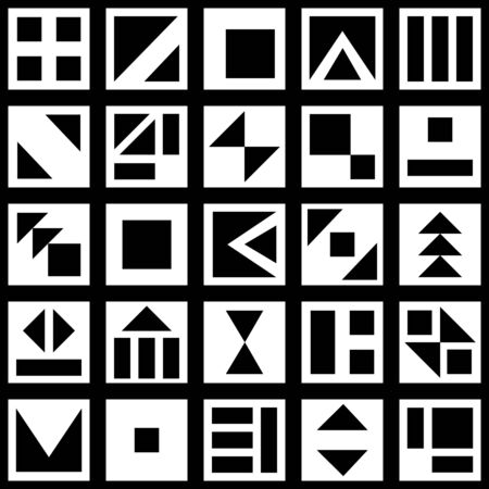 Modern black and white geometric squares and shapes seamless pattern のイラスト素材