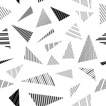 Abstract geometric striped triangles seamless pattern in black and white, vectorのイラスト素材